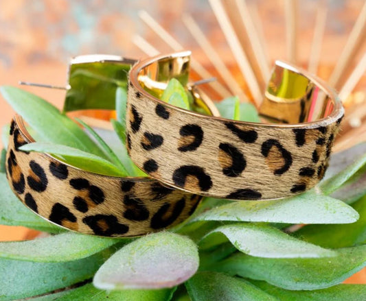 Crystal Avenue Jordan Tan Leopard Hoop Earrings