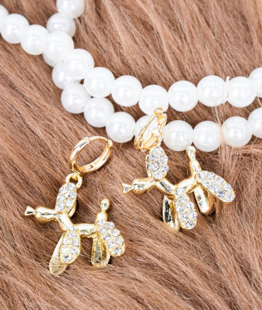 Balloon Dog Crystal Goldtone Huggie Hoop Earrings