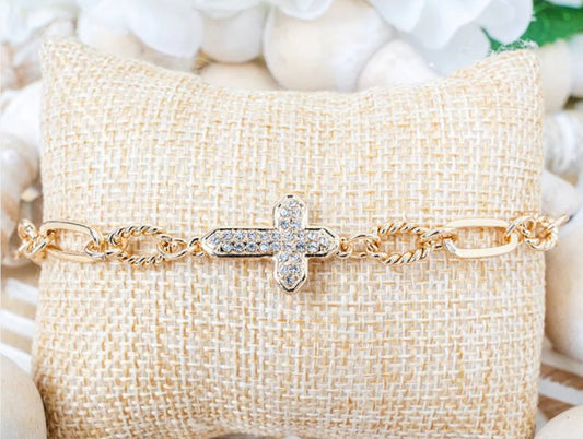 Faith Light Crystal Cross Goldtone Bracelet