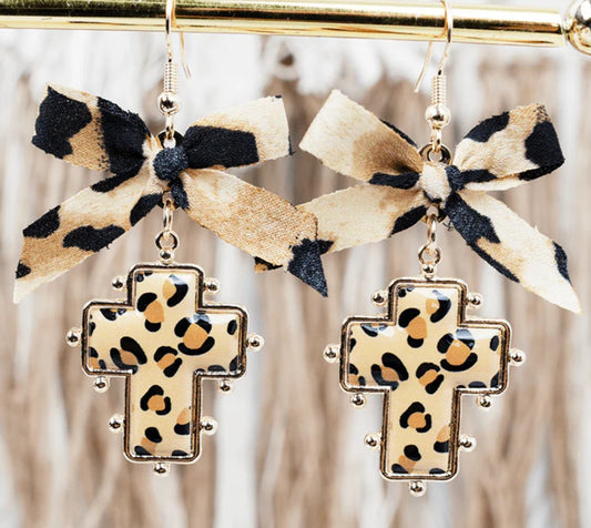 Shiny Luxe Lila Leopard Cross Goldtone Earrings
