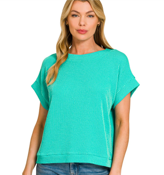 Raised Rib Cap Sleeve Top