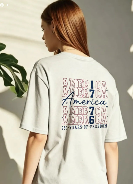 Gray 1776 America Screen Printed Tee