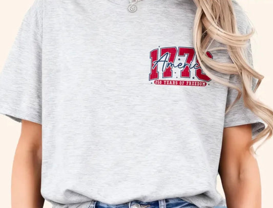 Gray 1776 America Screen Printed Tee