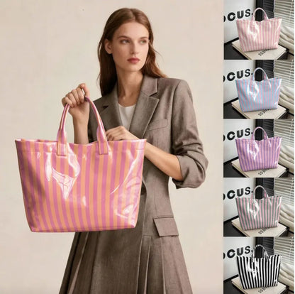 Vinyl striped tote bag
