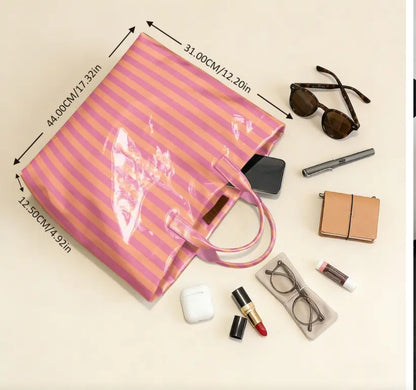 Vinyl striped tote bag