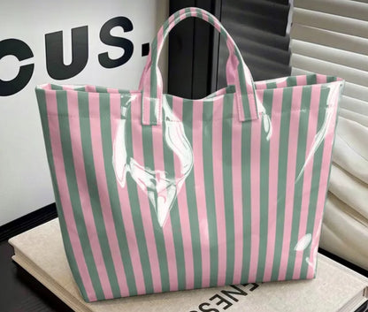 Vinyl striped tote bag