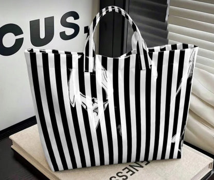 Vinyl striped tote bag