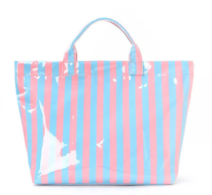 Vinyl striped tote bag