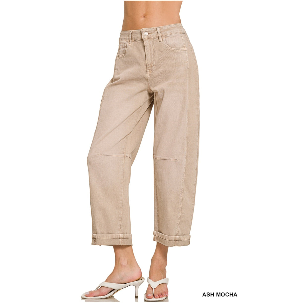Barrel-Leg Cropped Color Denim Pants