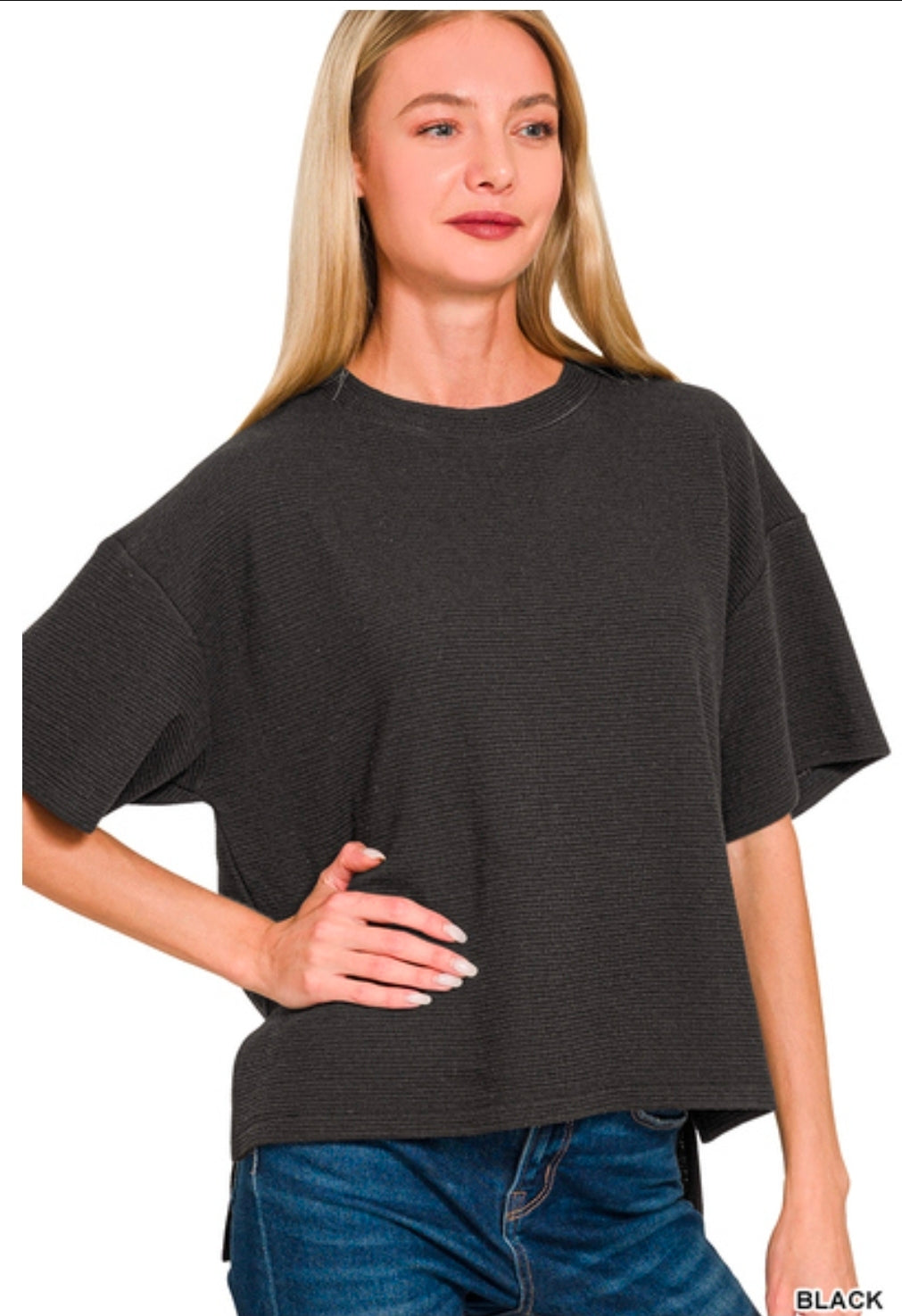 Side Slits Hi Low Short Sleeve Top