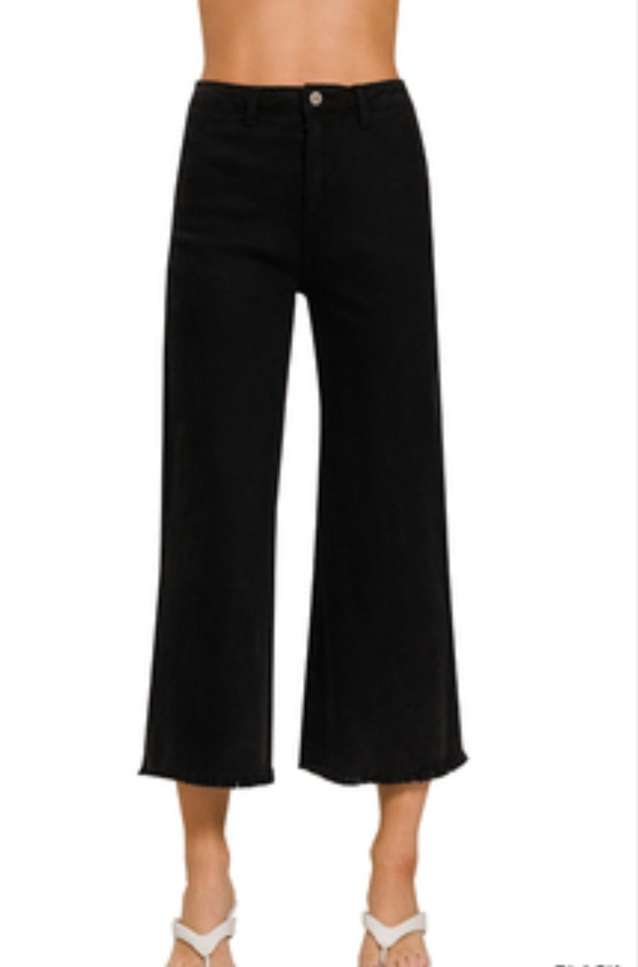 Acid Washed High Waist Frayed Hem Straight Pants