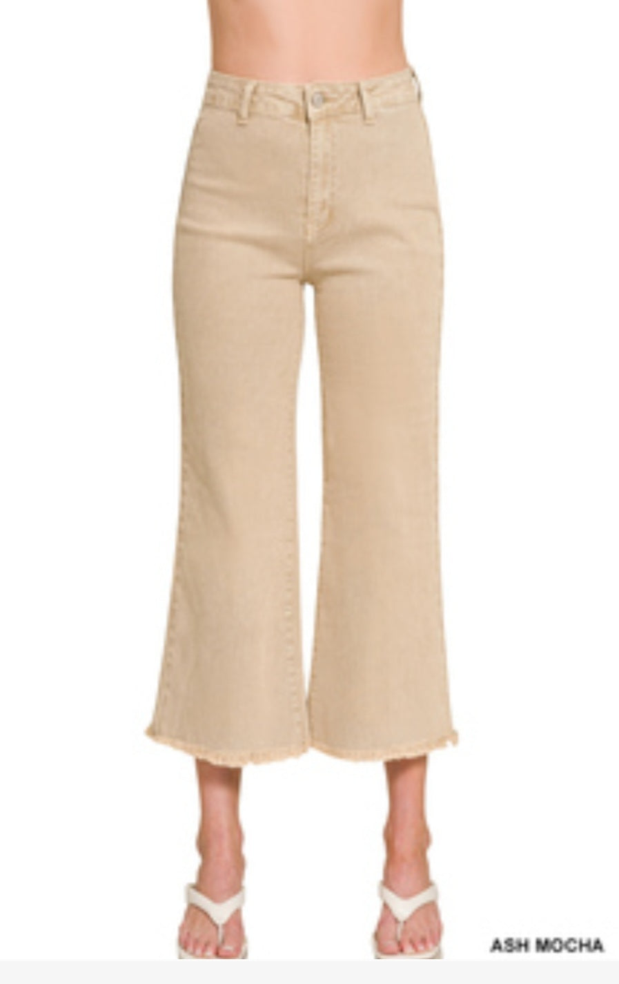 Acid Washed High Waist Frayed Hem Straight Pants