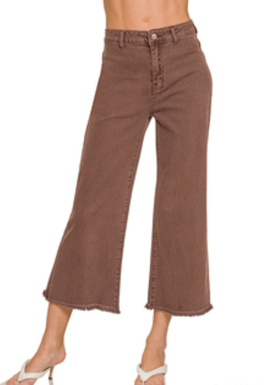 Acid Washed High Waist Frayed Hem Straight Pants