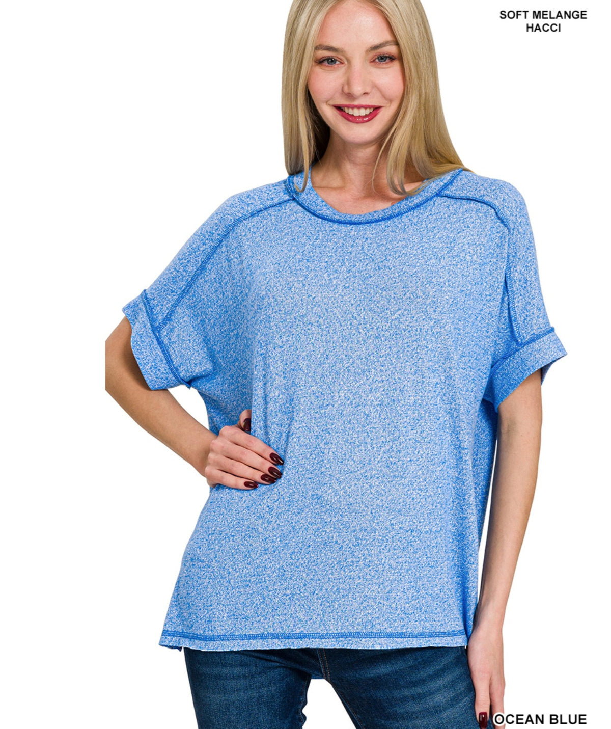 Soft Melange Short Sleeve Hi-low Top