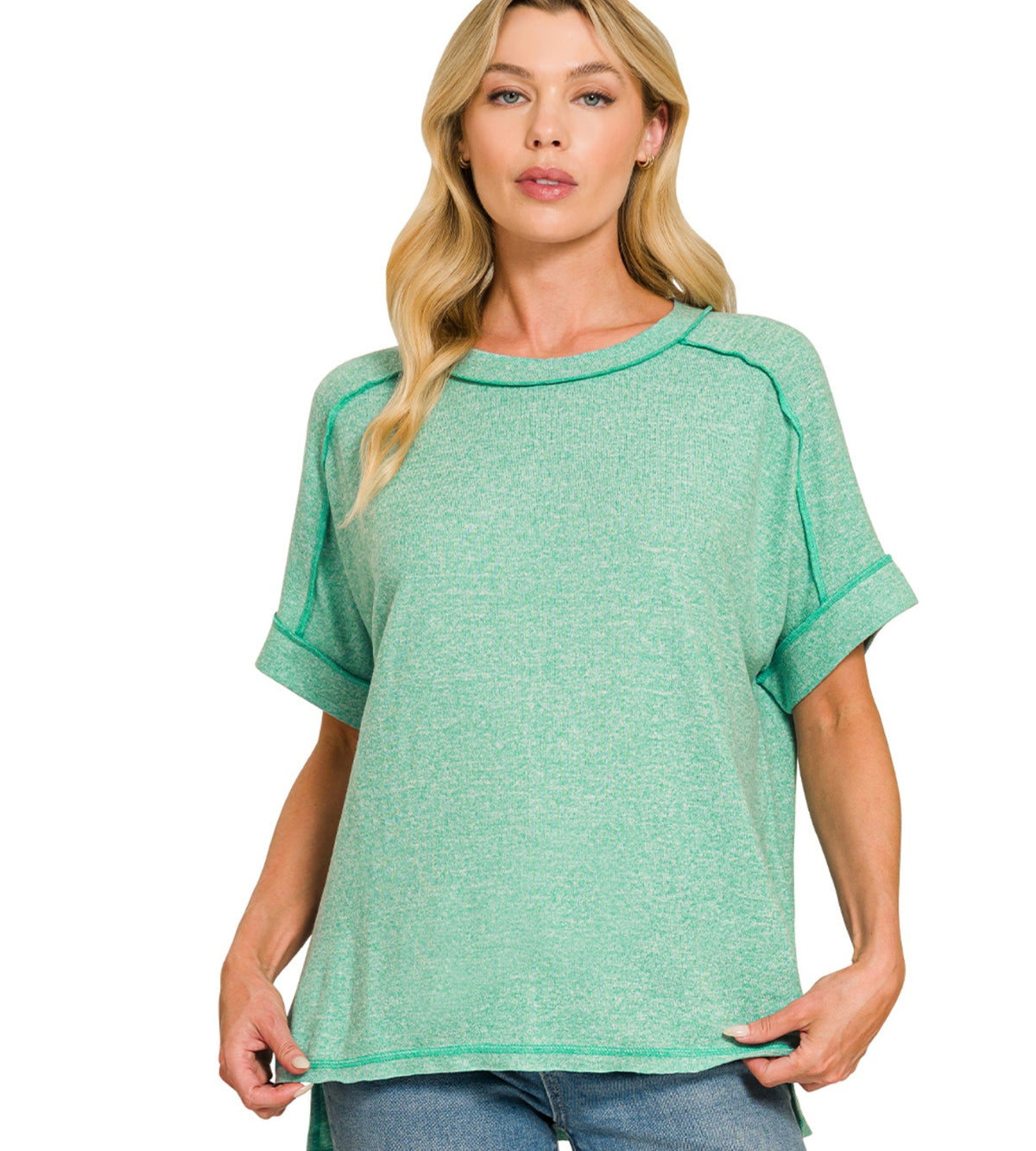 Soft Melange Short Sleeve Hi-low Top