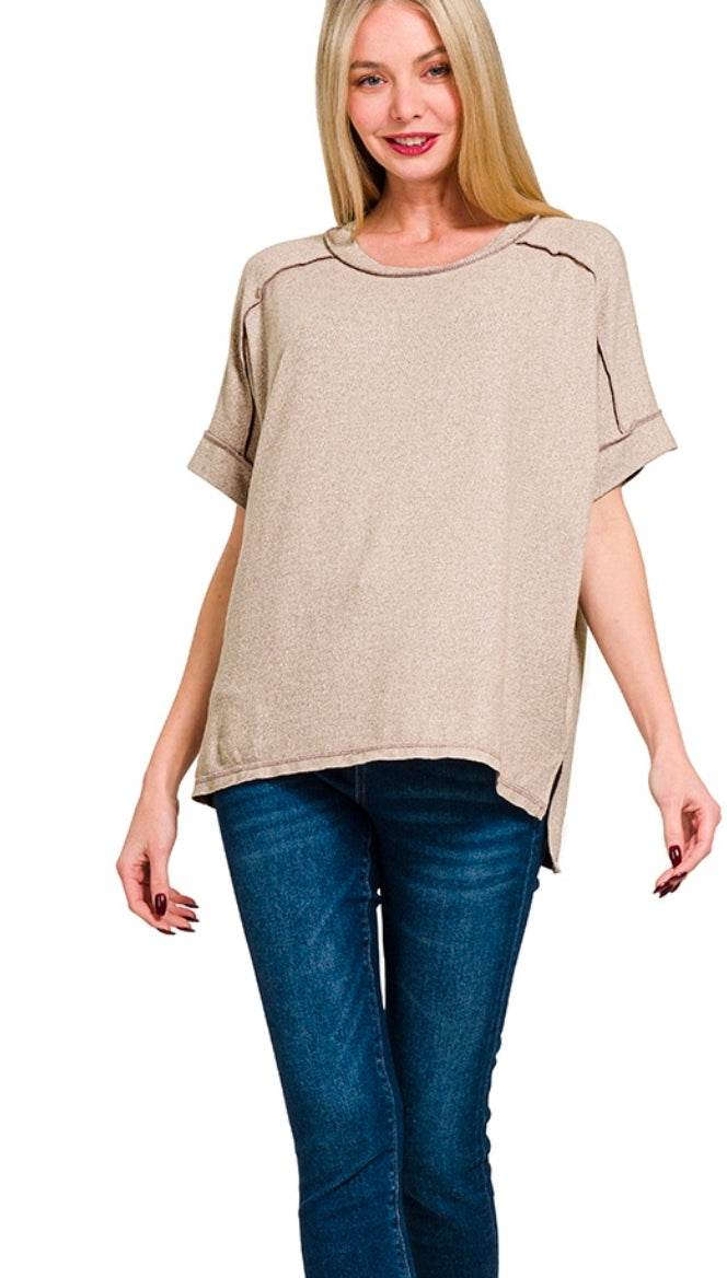 Soft Melange Short Sleeve Hi-low Top