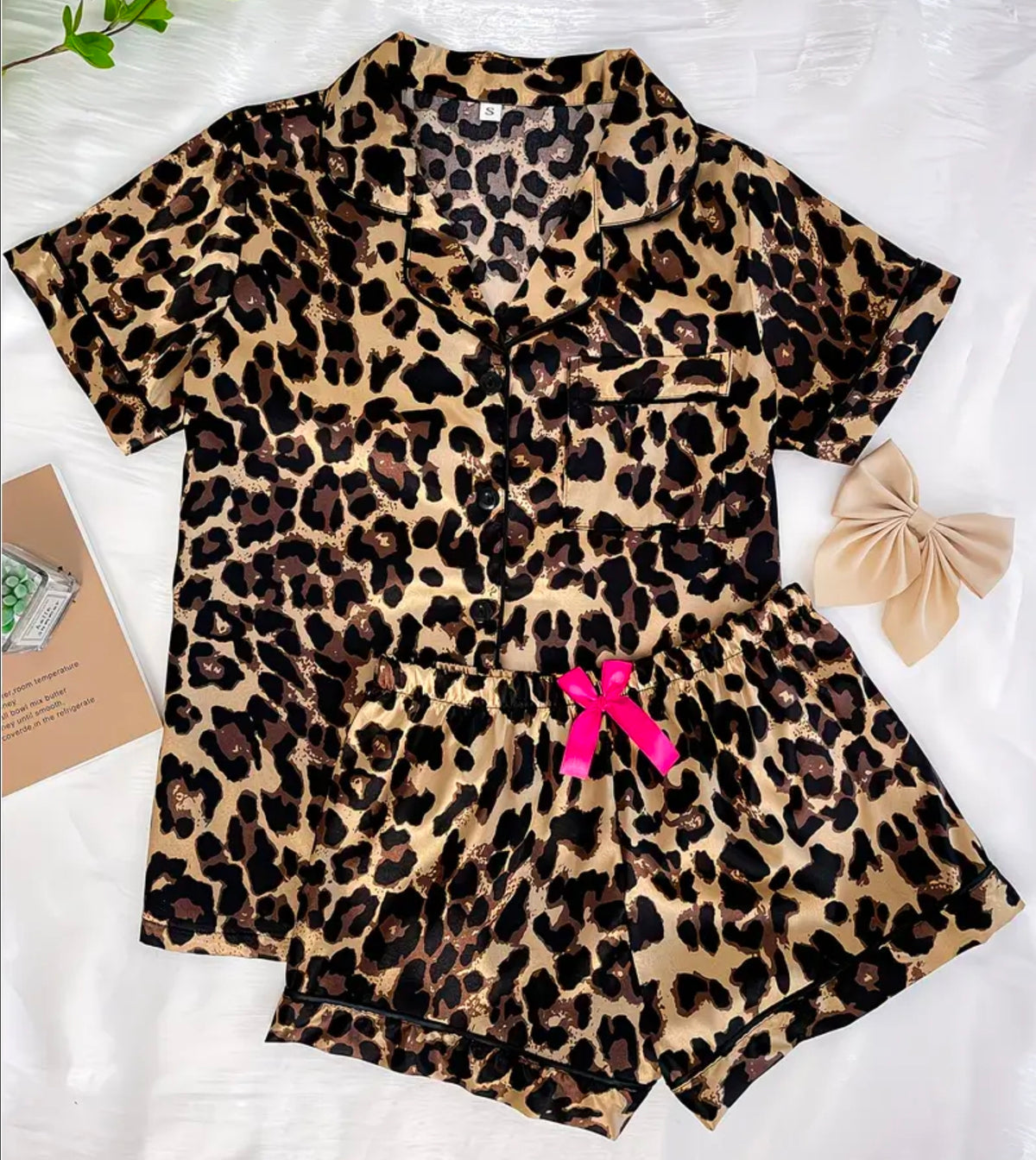 Satin Leopard Print Pajama Set