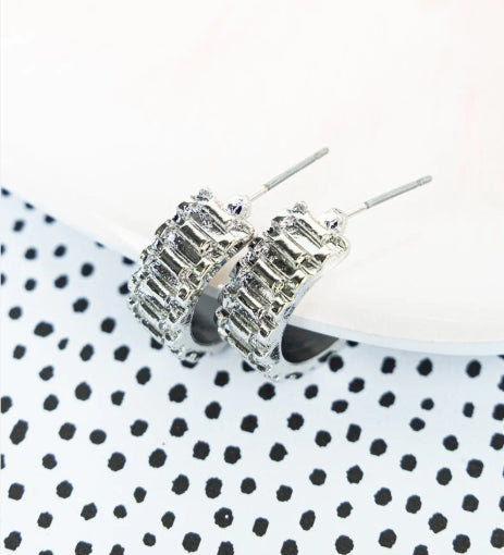 Crystal Avenue Tessa Textured Silvertone Hoop Earrings