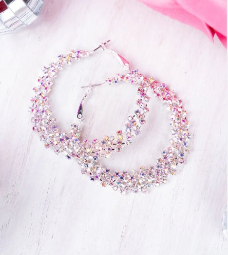 Crystal Avenue Iridescent Alaskan Winter Silvertone Hoop Earrings