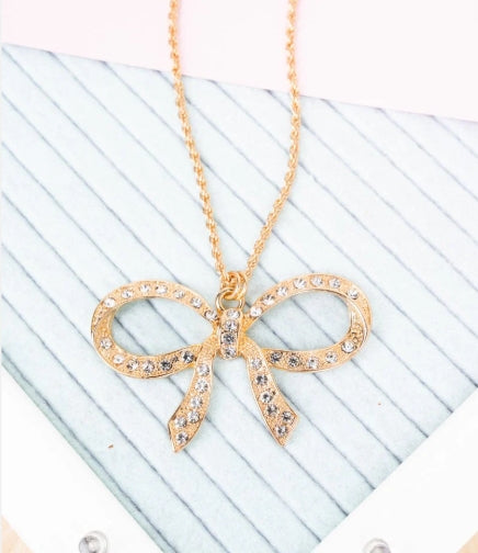 Shiny Luxe Gilded Grace Goldtone Bow Necklace