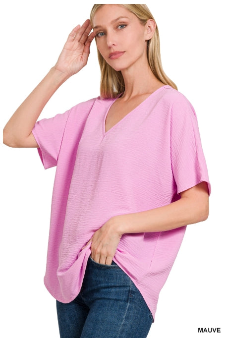 Woven Airflow V-neck Short Sleeve Top