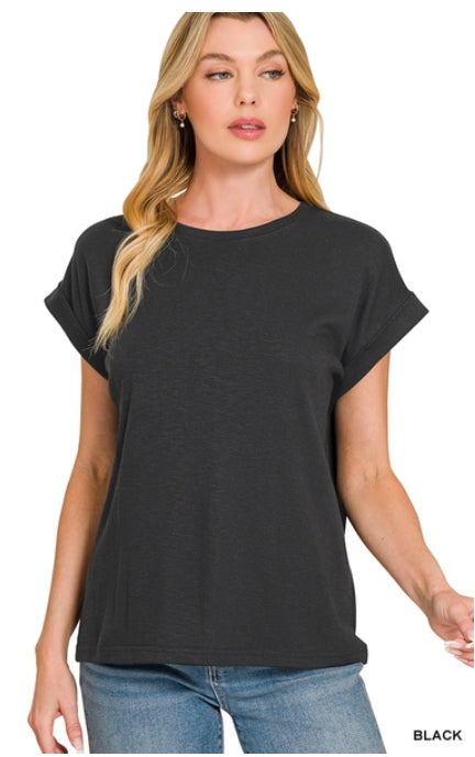 Cotton Modal Rolled Sleeve Top