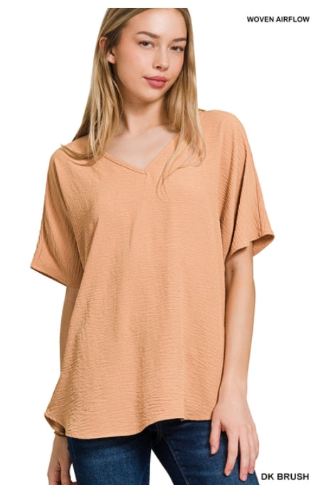 Woven Airflow V-neck Short Sleeve Top