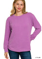 Raised rib round neck long sleeve top
