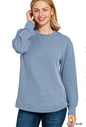 Raised rib round neck long sleeve top