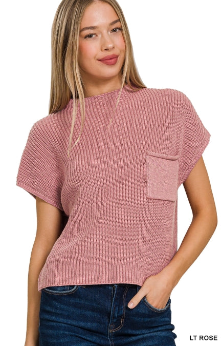 Mock neck short sleeve cropped sweater