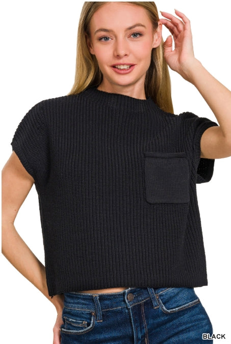 Mock neck short sleeve cropped sweater