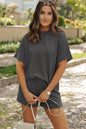 Ribbed Textured Knit Loose Fit Tee and Shorts Set