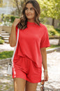 Ribbed Textured Knit Loose Fit Tee and Shorts Set