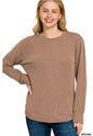 Raised rib round neck long sleeve top