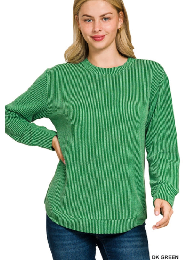 Raised rib round neck long sleeve top