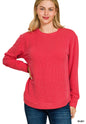 Raised rib round neck long sleeve top