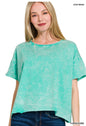 Crinkle washed crew neck short sleeve crop box tee