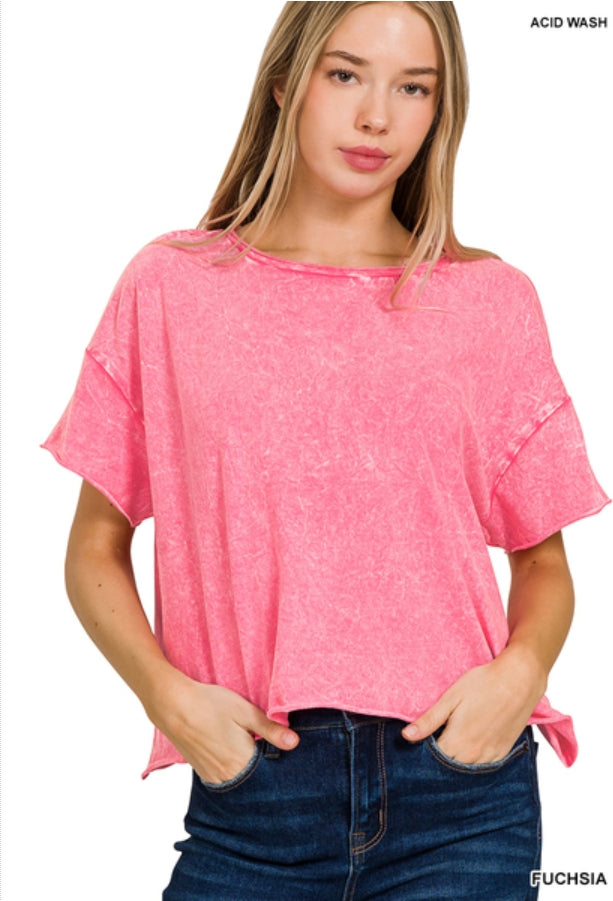 Crinkle washed crew neck short sleeve crop box tee
