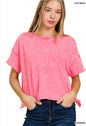 Crinkle washed crew neck short sleeve crop box tee