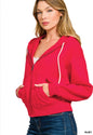Fleece cropped zip-up hoodie w/pockets