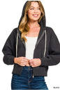 Fleece cropped zip-up hoodie w/pockets