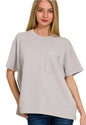 Corded Rib Short Sleeve Front Pocket Top