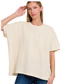 Corded Rib Short Sleeve Front Pocket Top