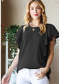 Ruffled Sleeve Ribbed Top