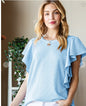Ruffled Sleeve Ribbed Top