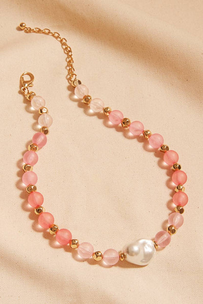Faux Seaglass And Glass Pearl Bead Short Necklace