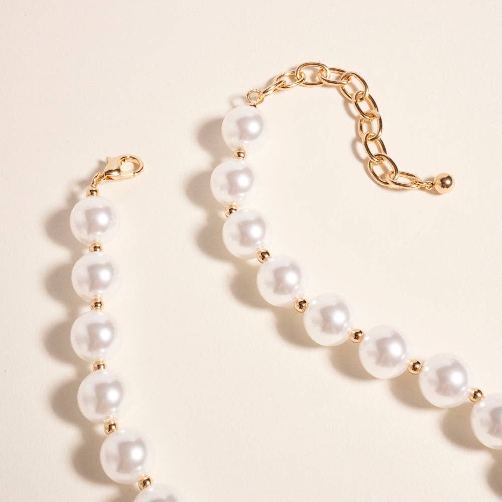 17 Inch Round Pearl Beaded Natural Metal Necklace