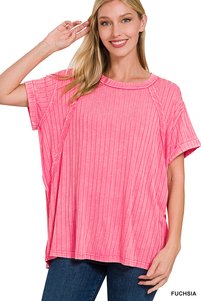 Fuchsia Ribbed Raglan top