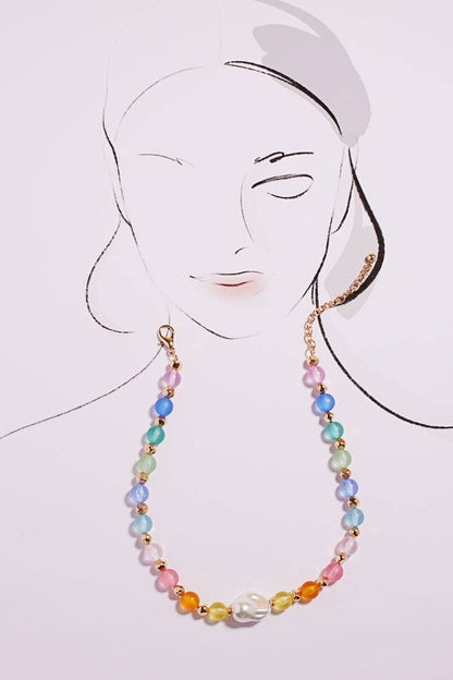 Faux Seaglass And Glass Pearl Bead Short Necklace