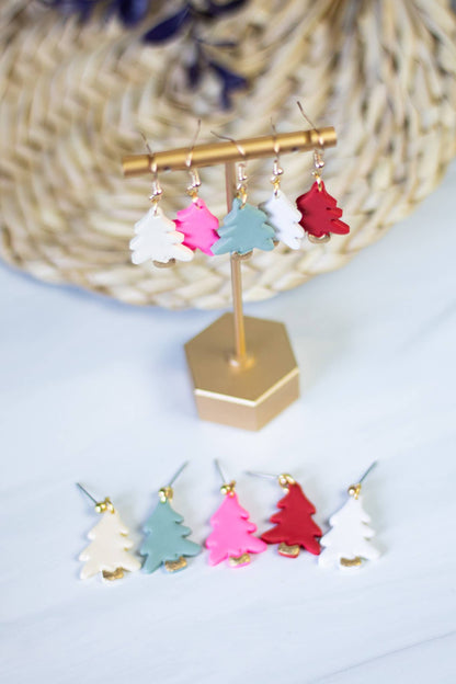 Gold Painted Tree Clay Dangle Earrings